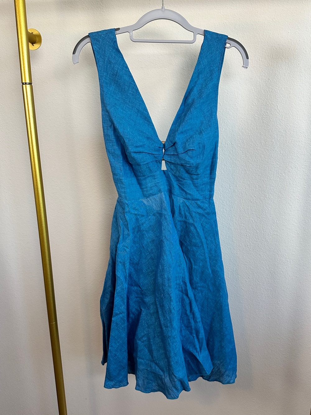 Linen Sleeveless V-Neck Blue Summer Dress